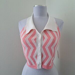 NWT Jolie & Joy Juniors crop Knit Top Backless Size L Stripes Pink/White